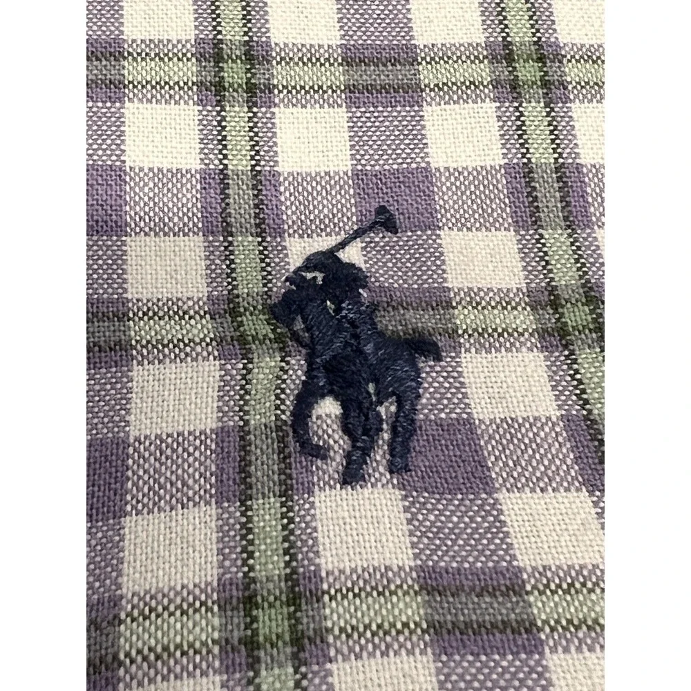 Ralph Lauren Mens Button Down Shirt Blake Cotton Purple Green Check Plaid Size L